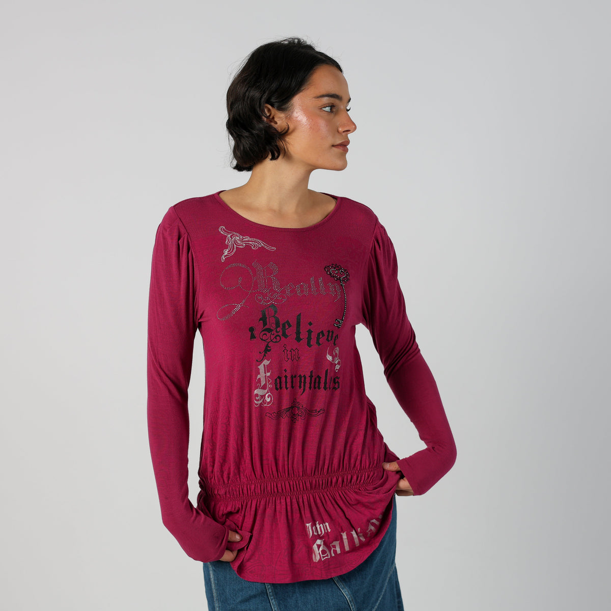 Pink Y2K John Galliano Long Sleeve Top (M)