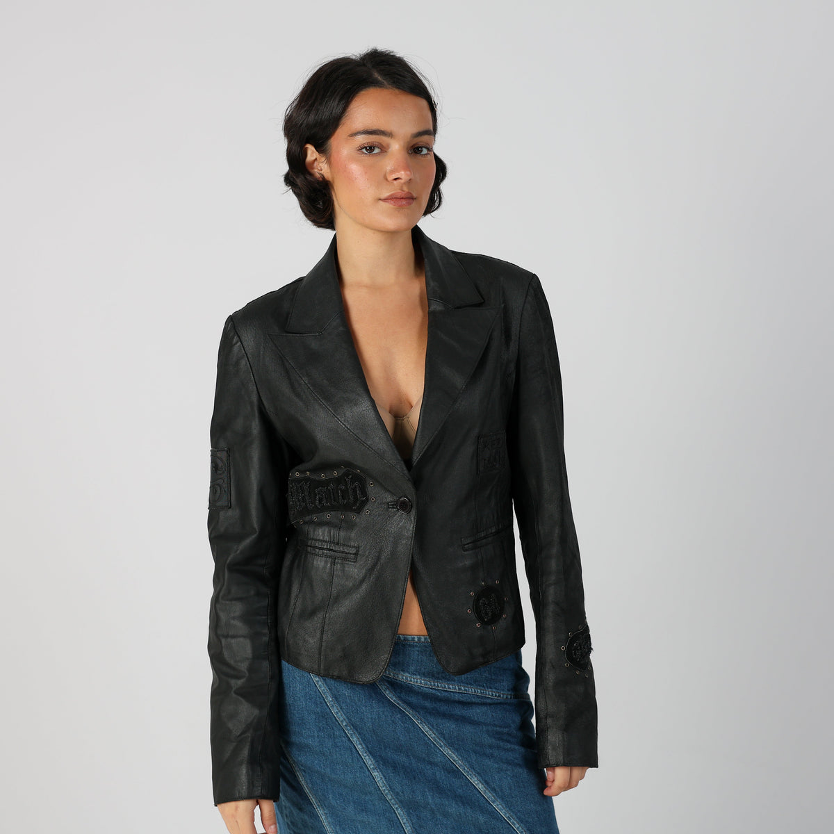 Black Y2K Conbipel Leather Jacket (M)