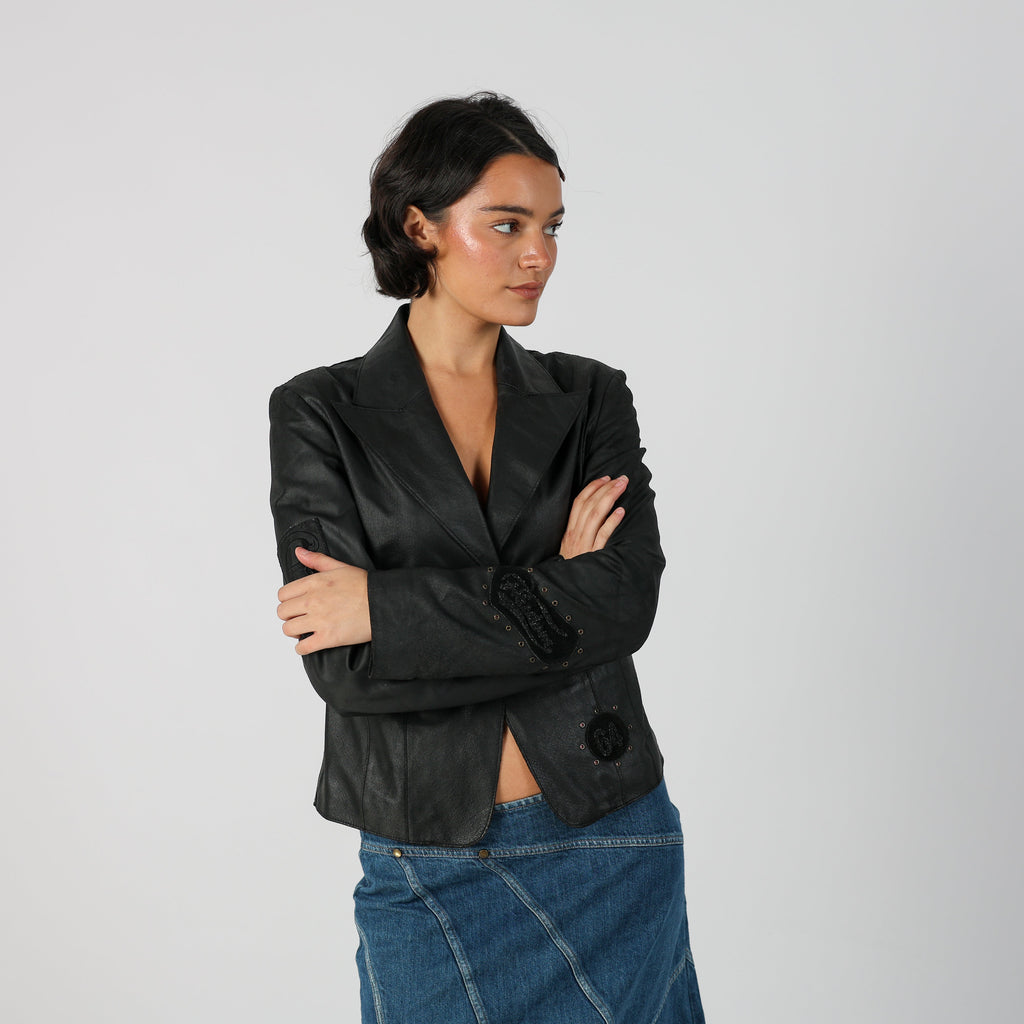 Black Y2K Conbipel Leather Jacket (M)