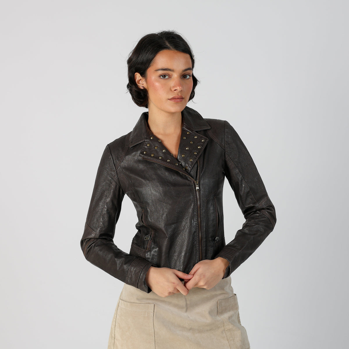 Brown Y2K Leather Jacket (S)