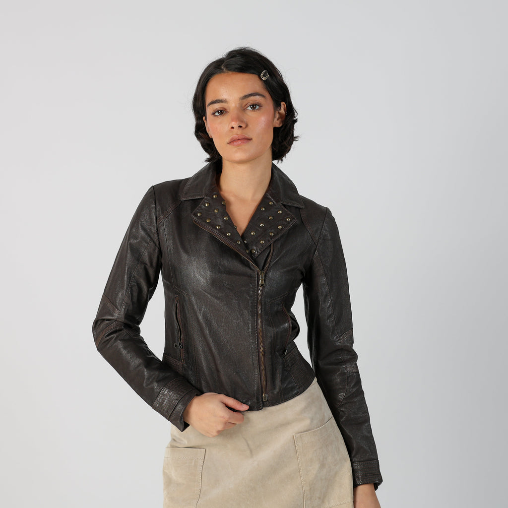 Brown Y2K Leather Jacket (S)
