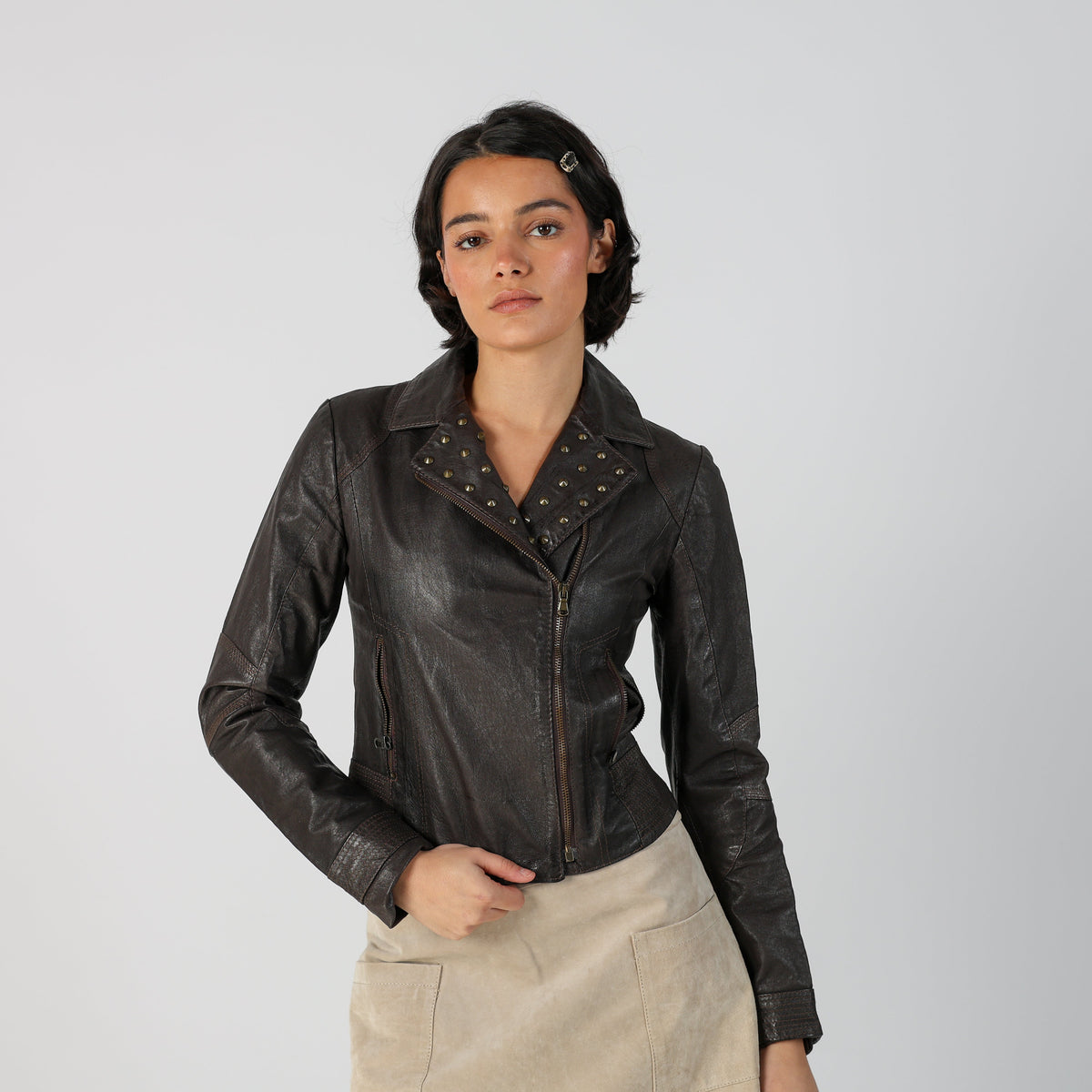 Brown Y2K Leather Jacket (S)