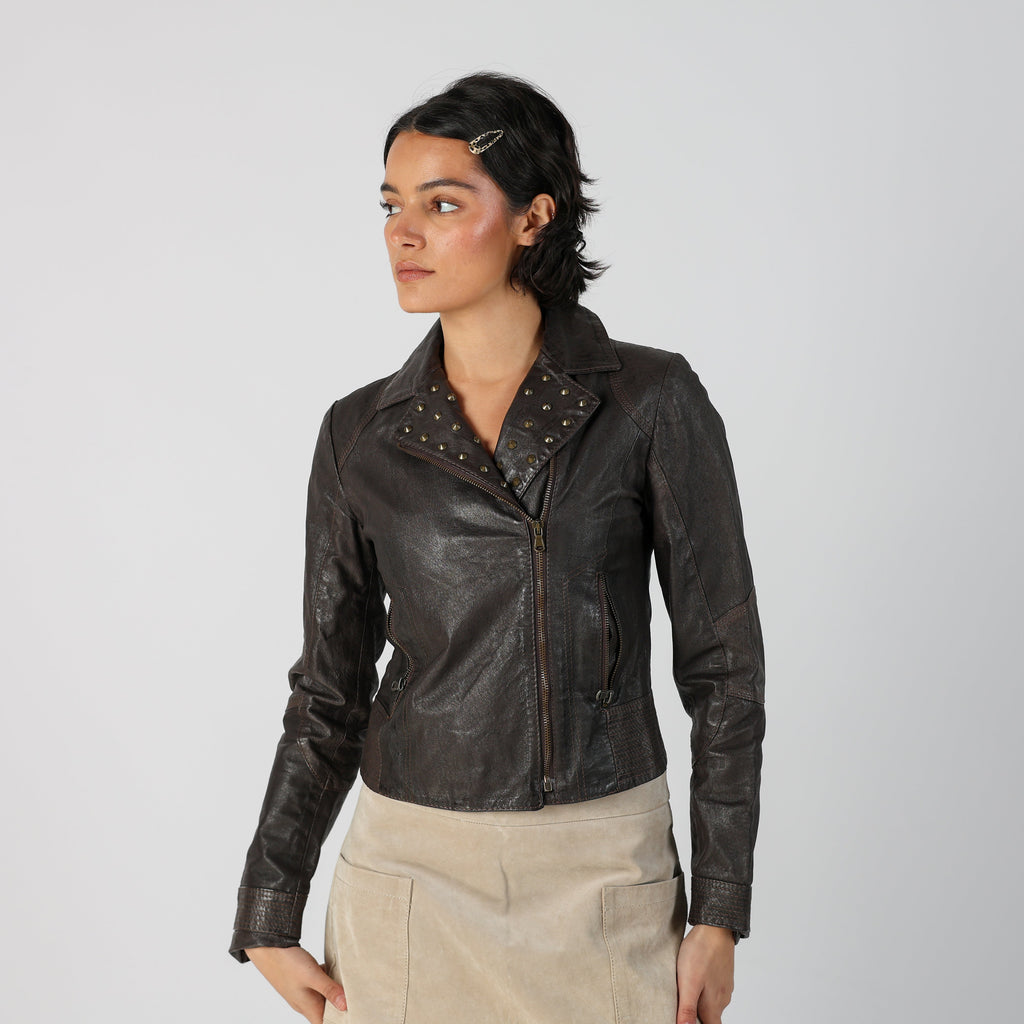 Brown Y2K Leather Jacket (S)