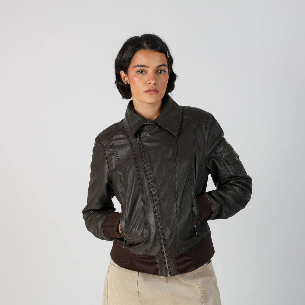 Brown Y2K Promod Leather Jacket (M)