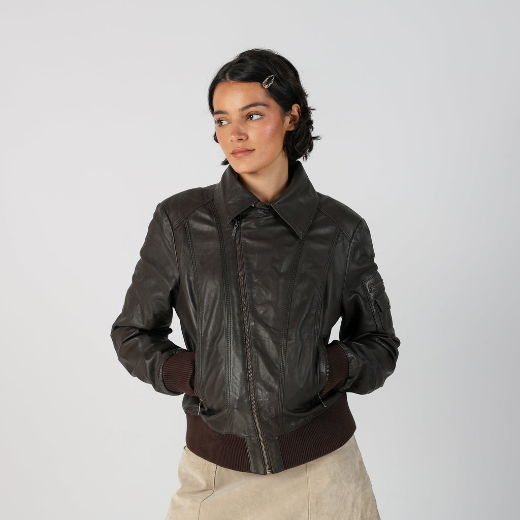 Brown Y2K Promod Leather Jacket (M)