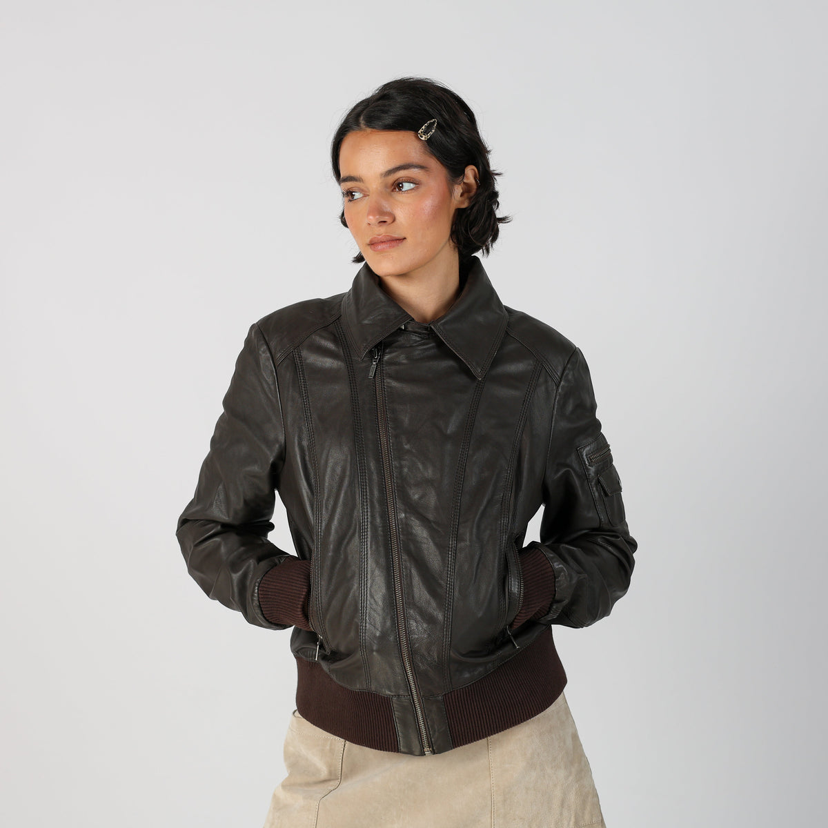 Brown Y2K Promod Leather Jacket (M)