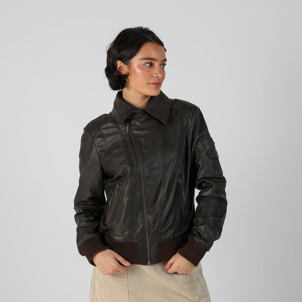 Brown Y2K Promod Leather Jacket (M)