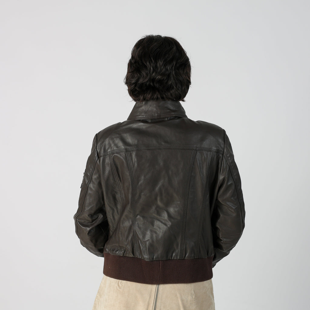 Brown Y2K Promod Leather Jacket (M)
