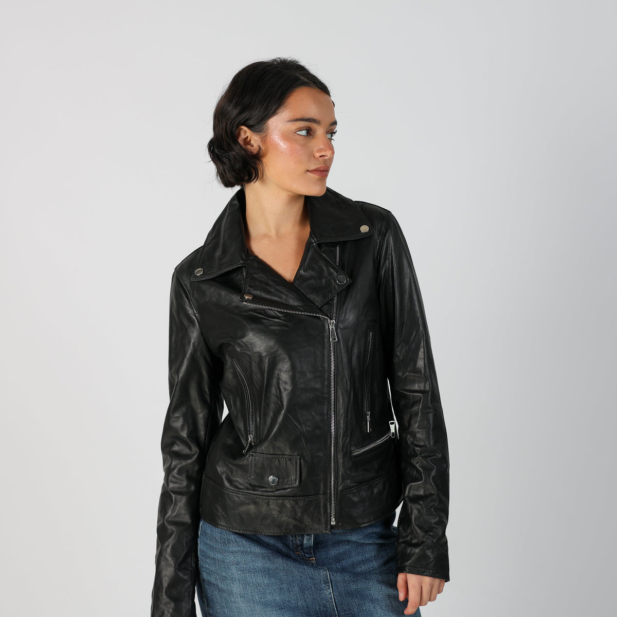 Black Y2K Vera Pelle Leather Jacket (S)