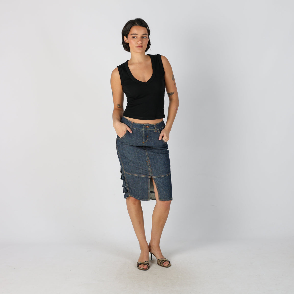Blue Y2K Denim Midi Skirt (S)