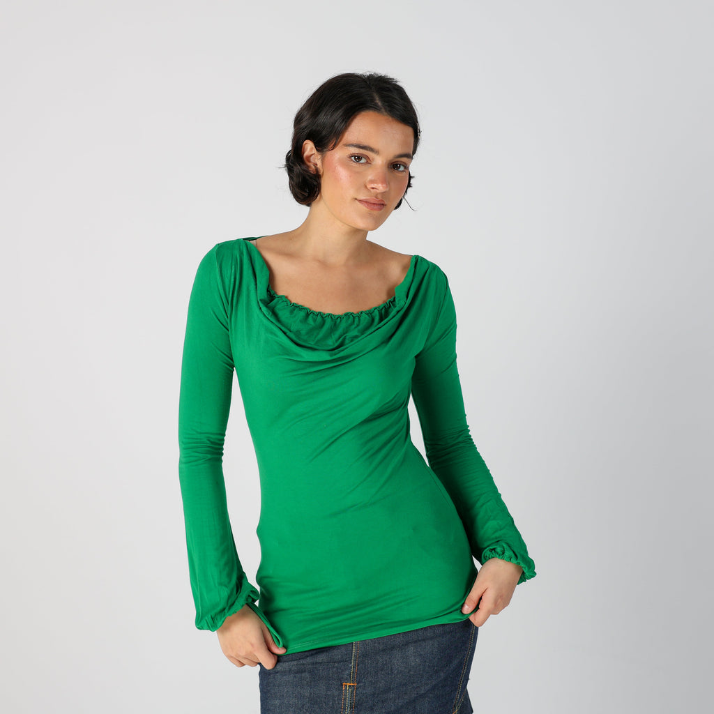 Dark Green Y2K Made in Italy Long Sleeve Top Lightening Bolt (S)