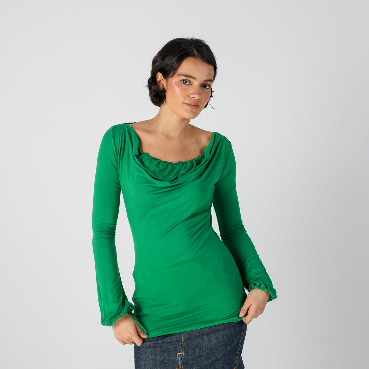 Dark Green Y2K Made in Italy Long Sleeve Top Lightening Bolt (S)