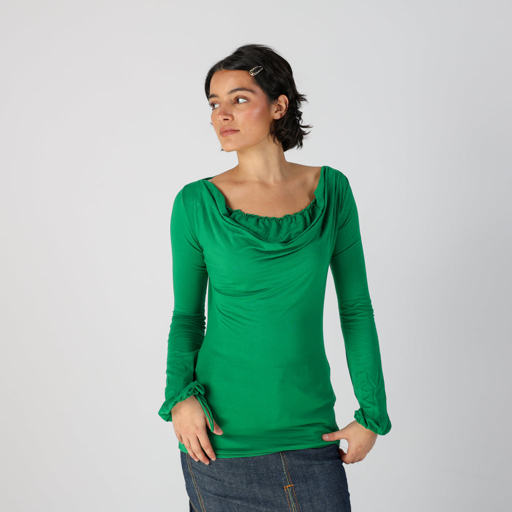 Dark Green Y2K Made in Italy Long Sleeve Top Lightening Bolt (S)