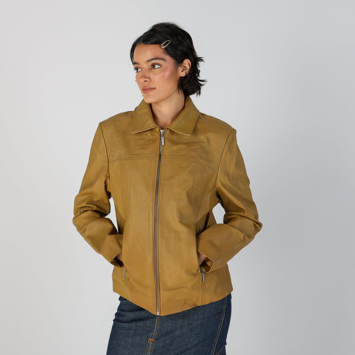 Tan Y2K Leather Jacket (M)