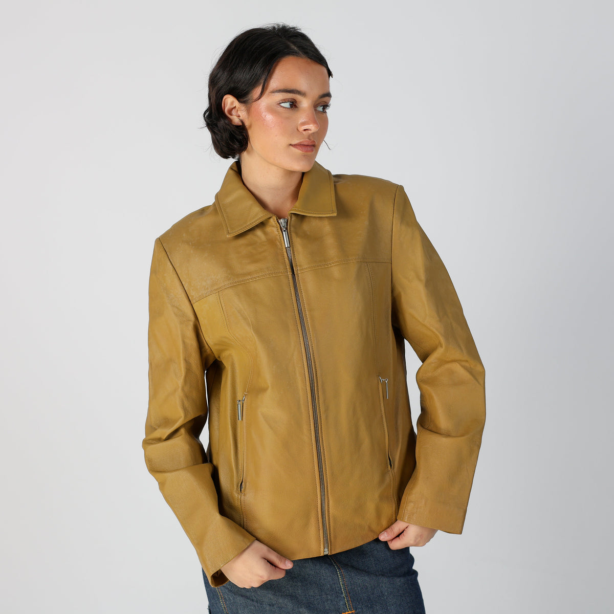Tan Y2K Leather Jacket (M)