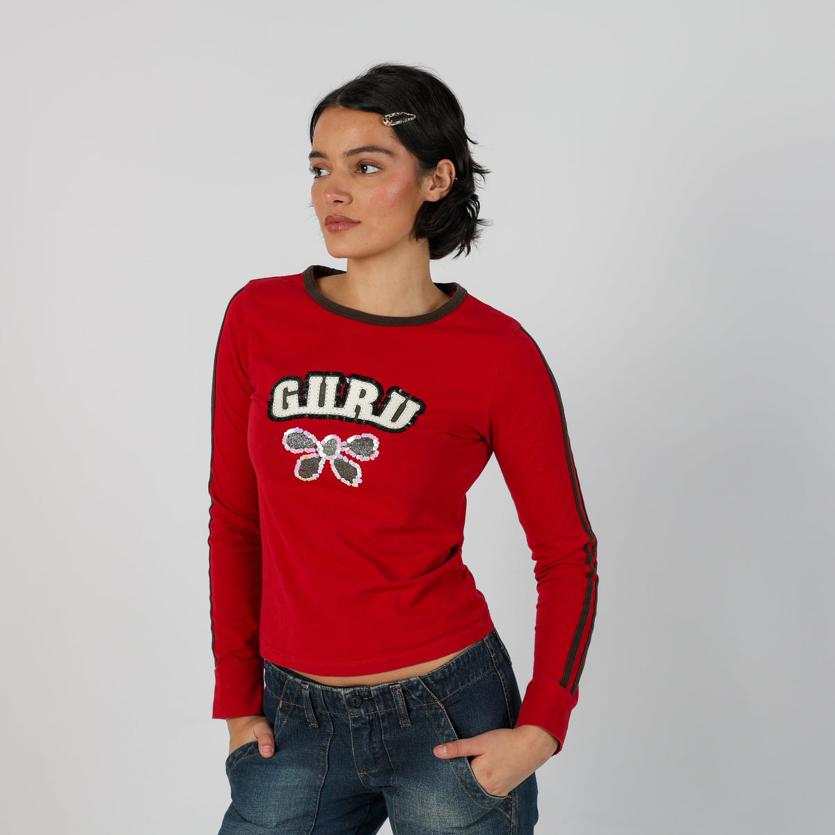Red Y2K Guru Long Sleeve Top (S)