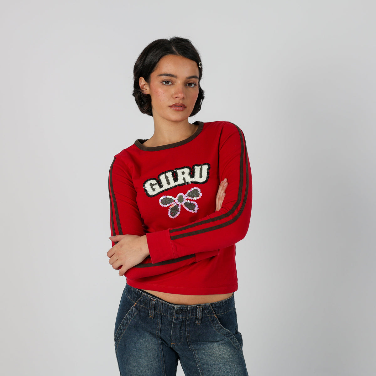 Red Y2K Guru Long Sleeve Top (S)