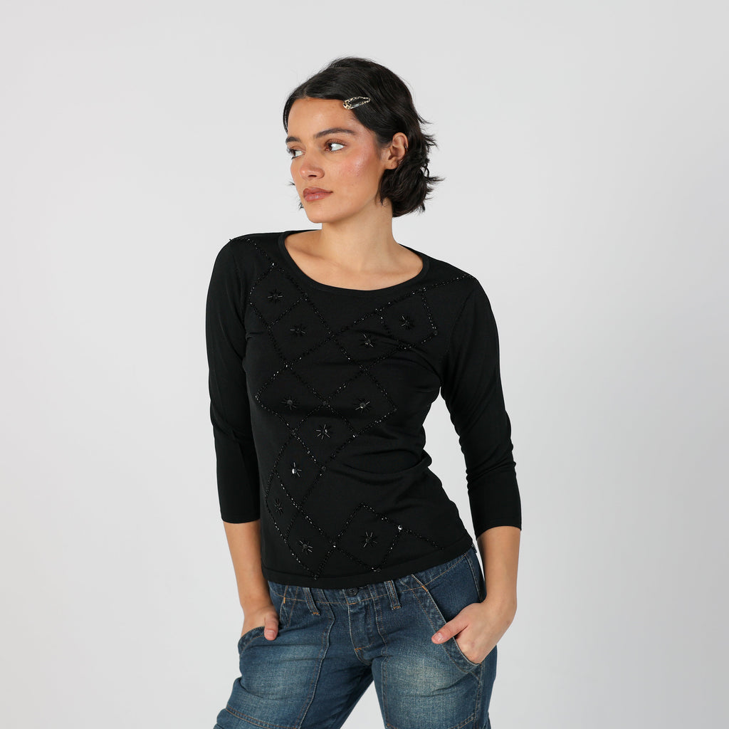 Black Y2K Misis Long Sleeve Top (S)