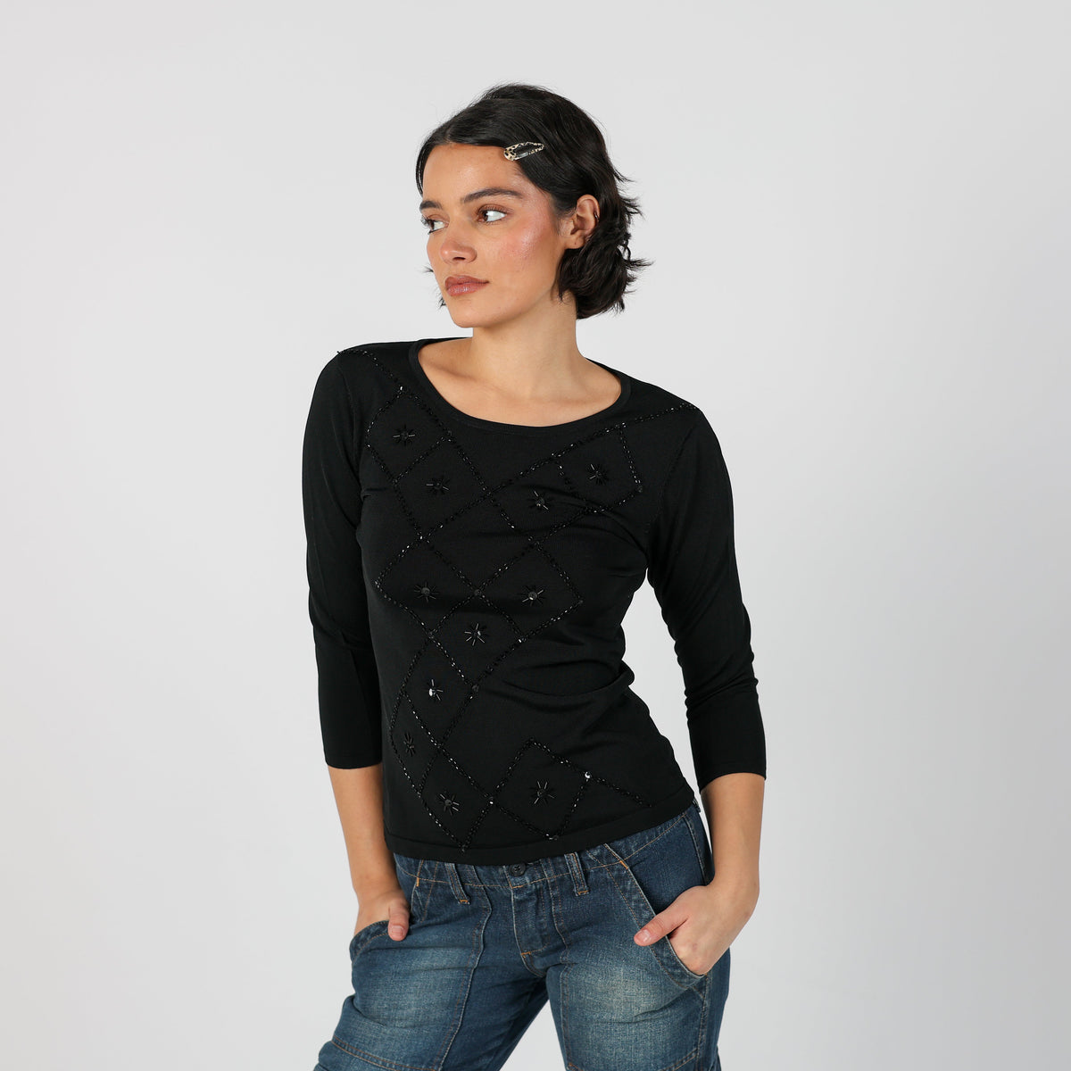 Black Y2K Misis Long Sleeve Top (S)