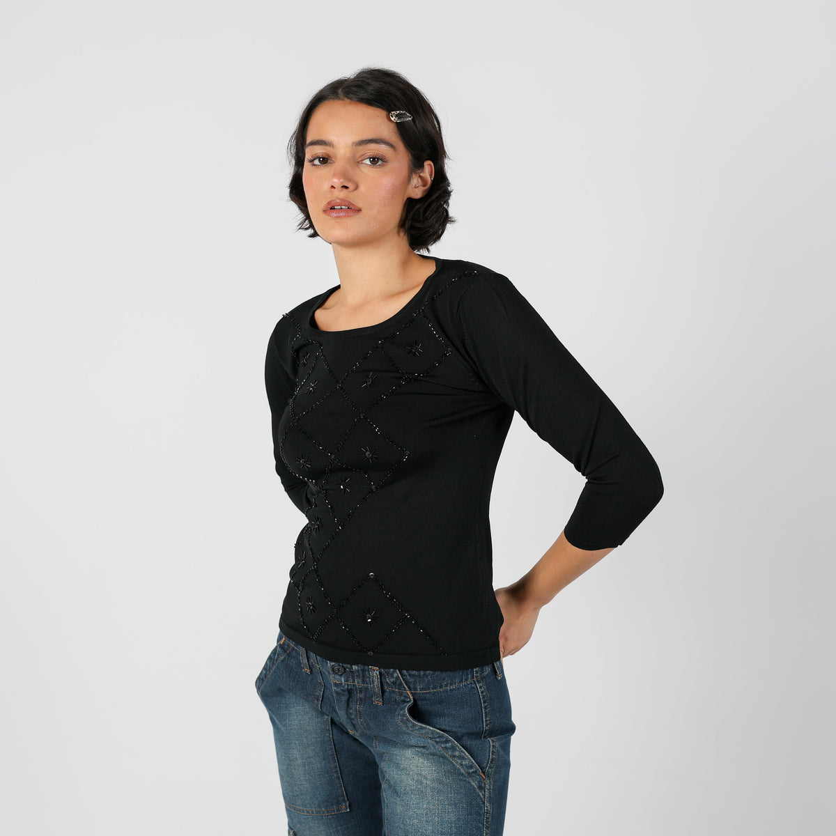 Black Y2K Misis Long Sleeve Top (S)