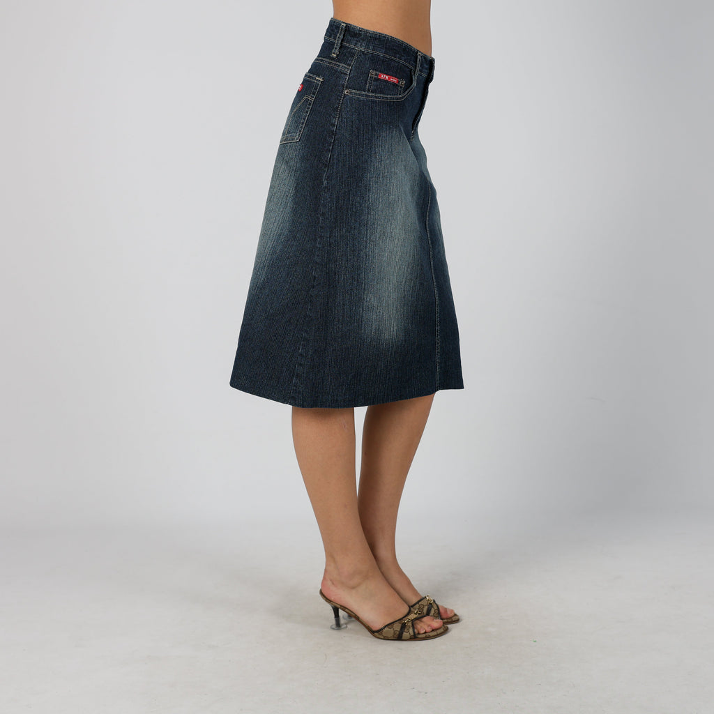 Blue Y2K XFN Denim Midi Skirt (S)