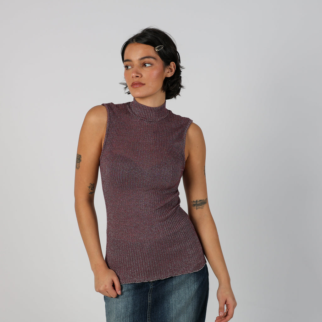 Purple Y2K Made in Italy Woven Top (S)