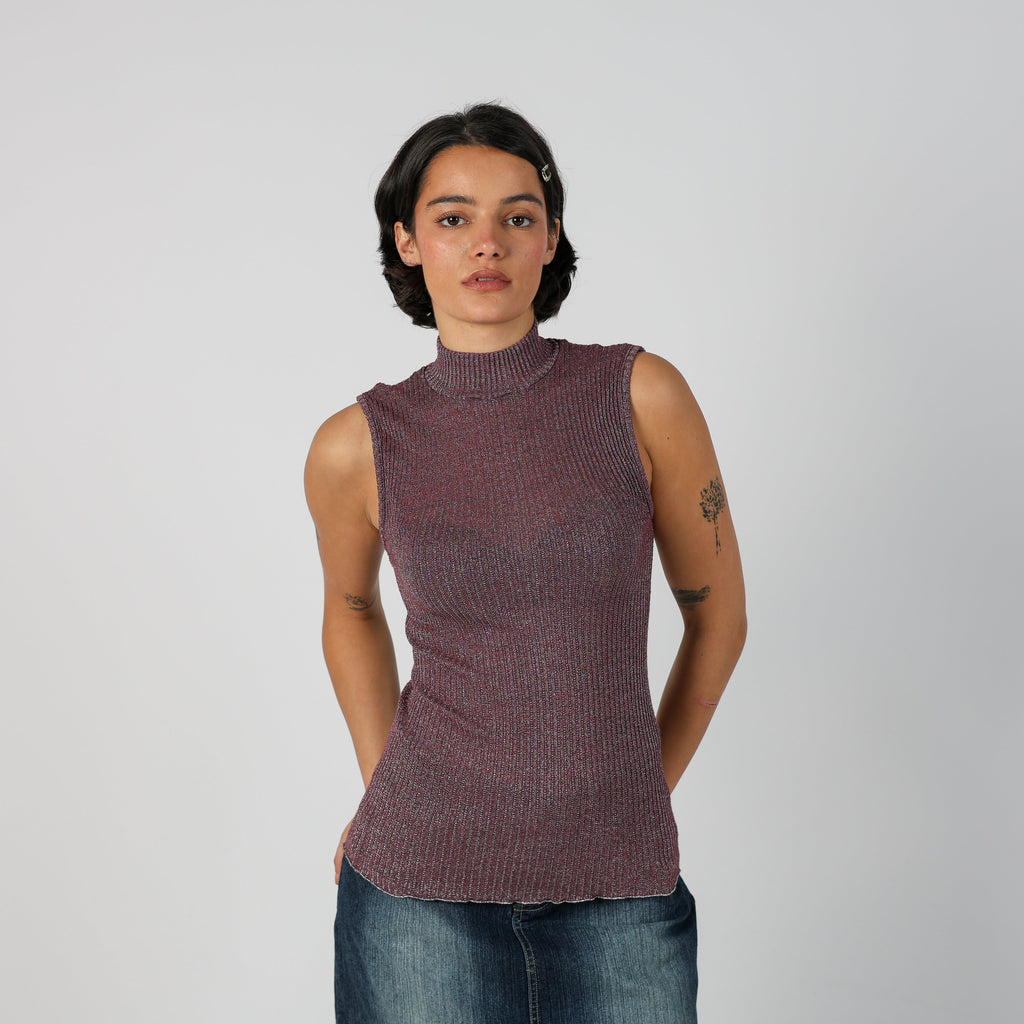 Purple Y2K Made in Italy Woven Top (S)