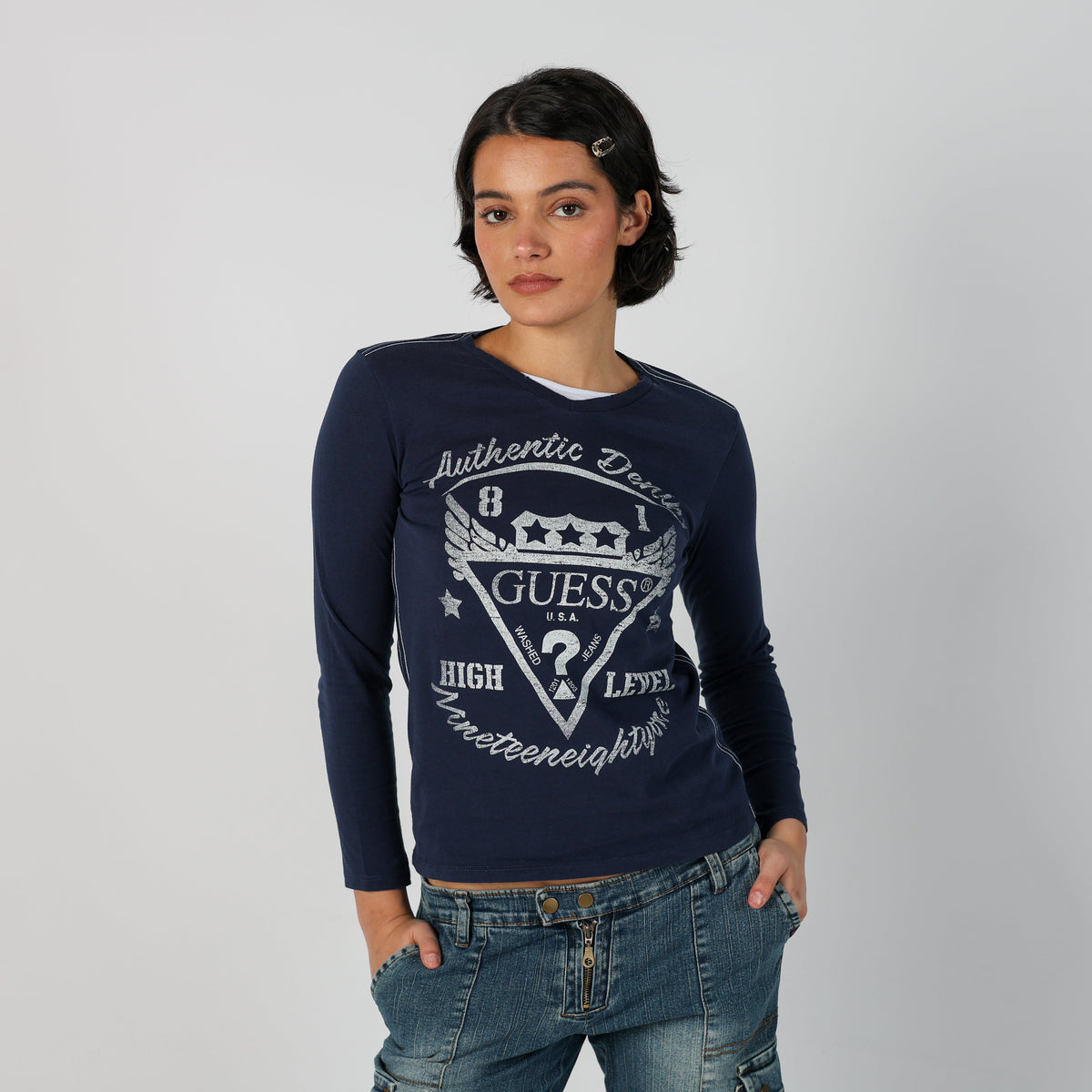 Blue Y2K Guess Long Sleeve Top (S)