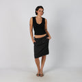 Charcoal Grey Y2K Esprit Woven Midi Skirt (M)