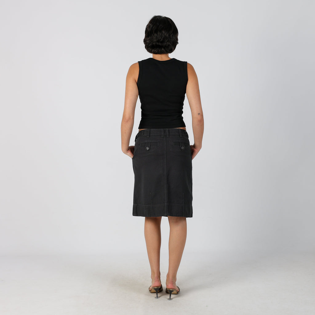 Charcoal Grey Y2K Esprit Woven Midi Skirt (M)