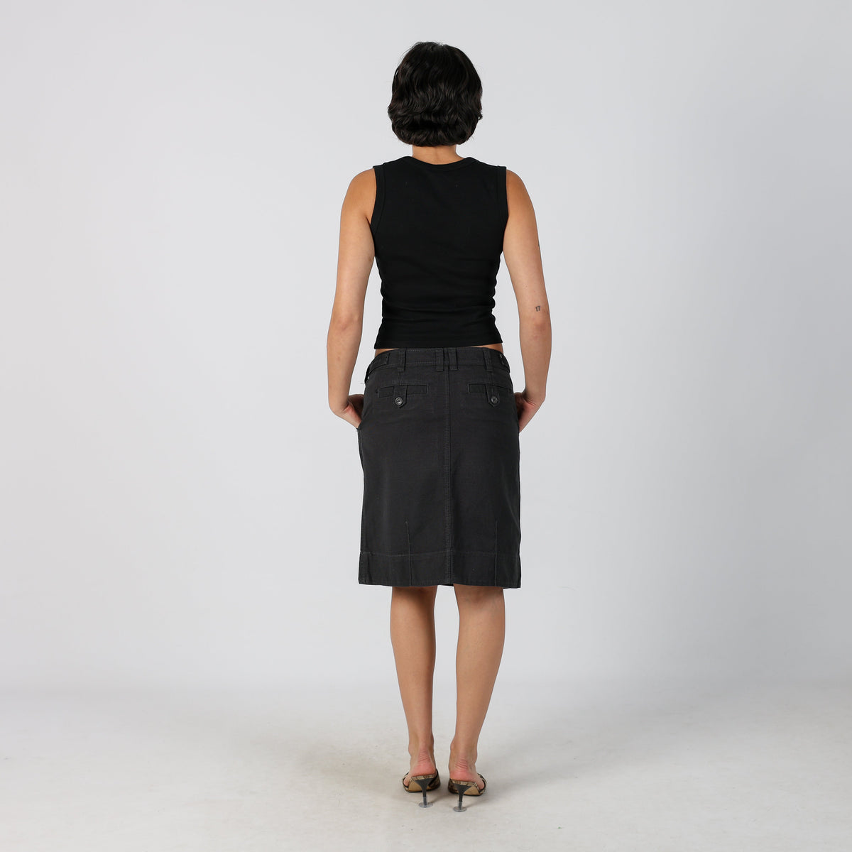 Charcoal Grey Y2K Esprit Woven Midi Skirt (M)
