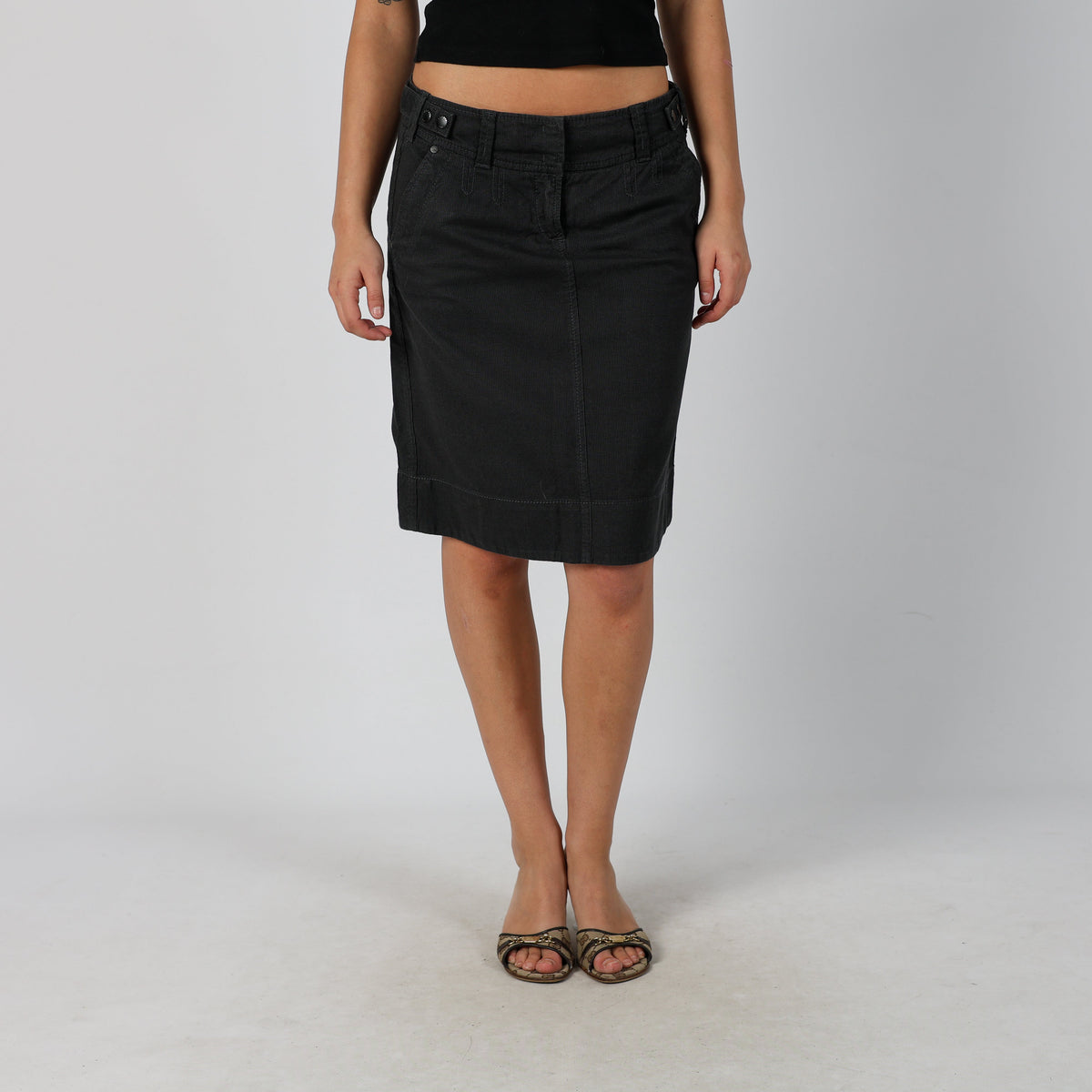 Charcoal Grey Y2K Esprit Woven Midi Skirt (M)