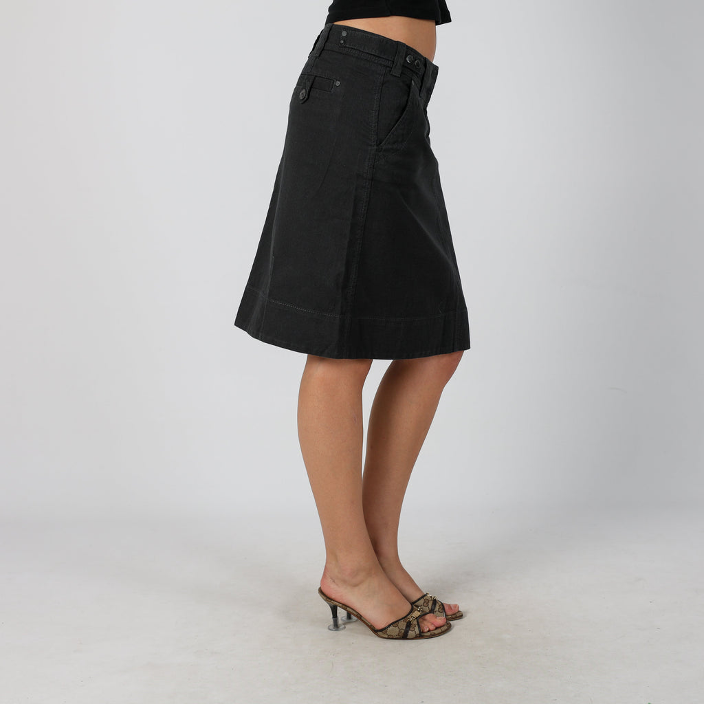 Charcoal Grey Y2K Esprit Woven Midi Skirt (M)