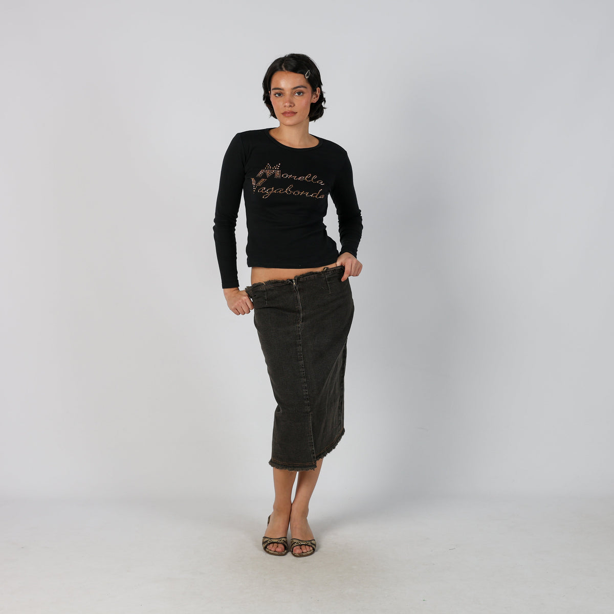 Charcoal Grey Y2K Made in Italy Denim Maxi Skirt (M)