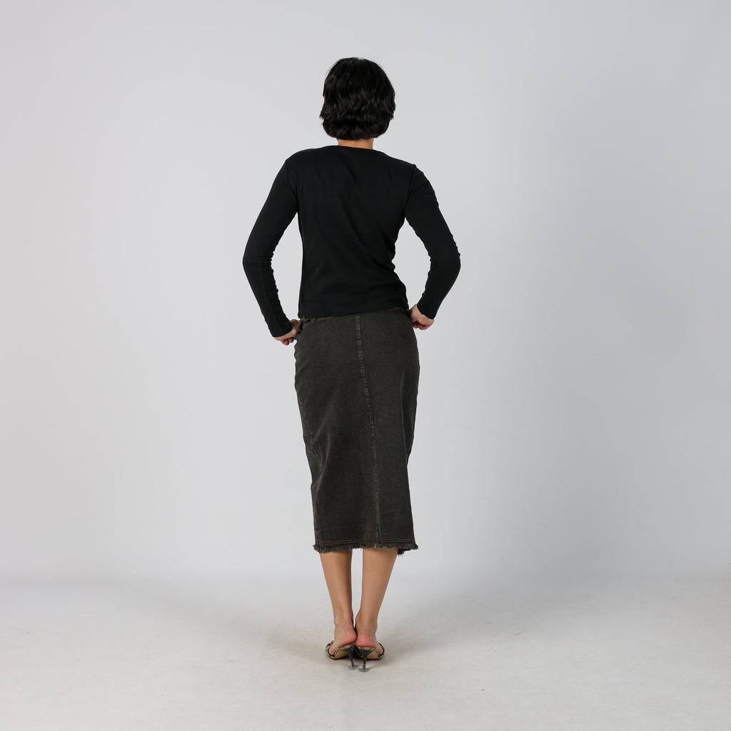 Charcoal Grey Y2K Made in Italy Denim Maxi Skirt (M)