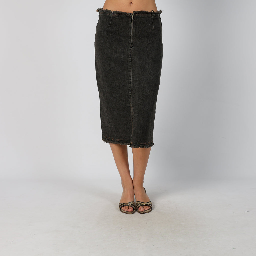Charcoal Grey Y2K Made in Italy Denim Maxi Skirt (M)