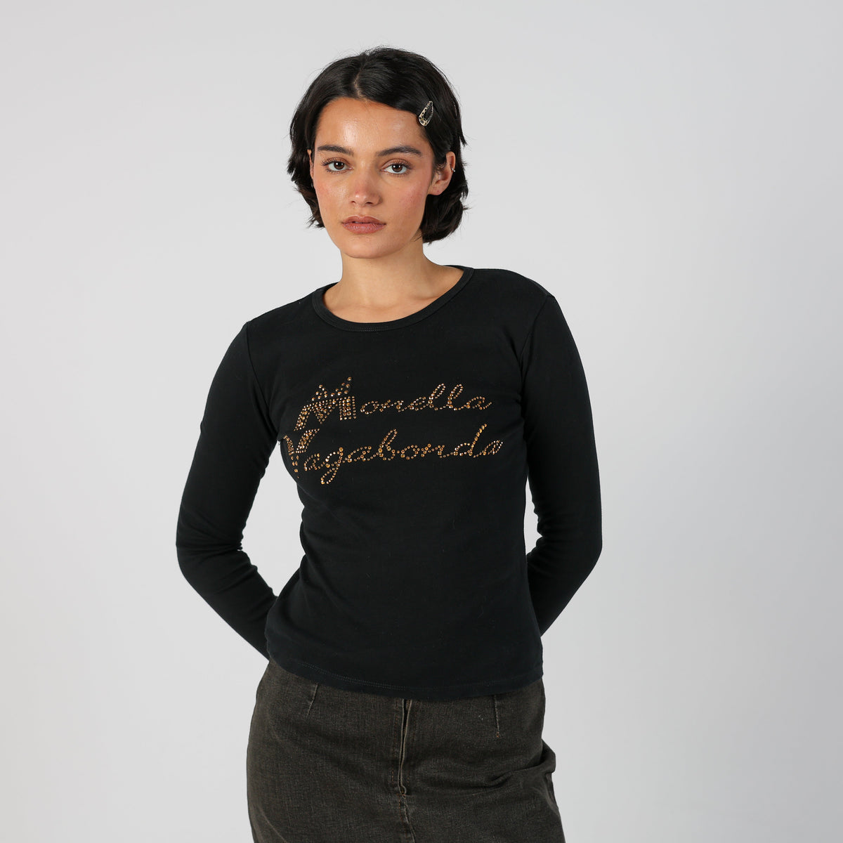 Black Y2K Monella Vagabonda Long Sleeve Top (S)