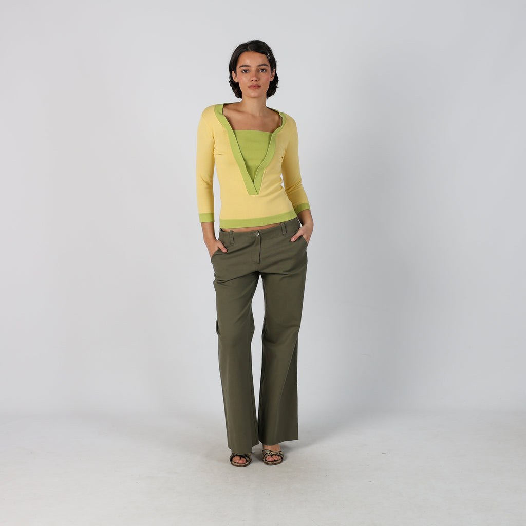 Khaki Green Y2K Made in Italy Casual Trousers (M)