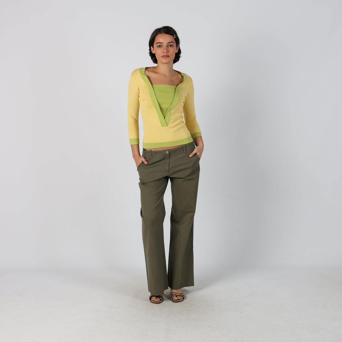 Khaki Green Y2K Made in Italy Casual Trousers (M)