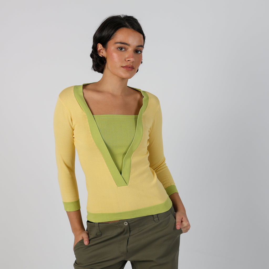 Yellow Y2K Lady Mei Long Sleeve Top (S)