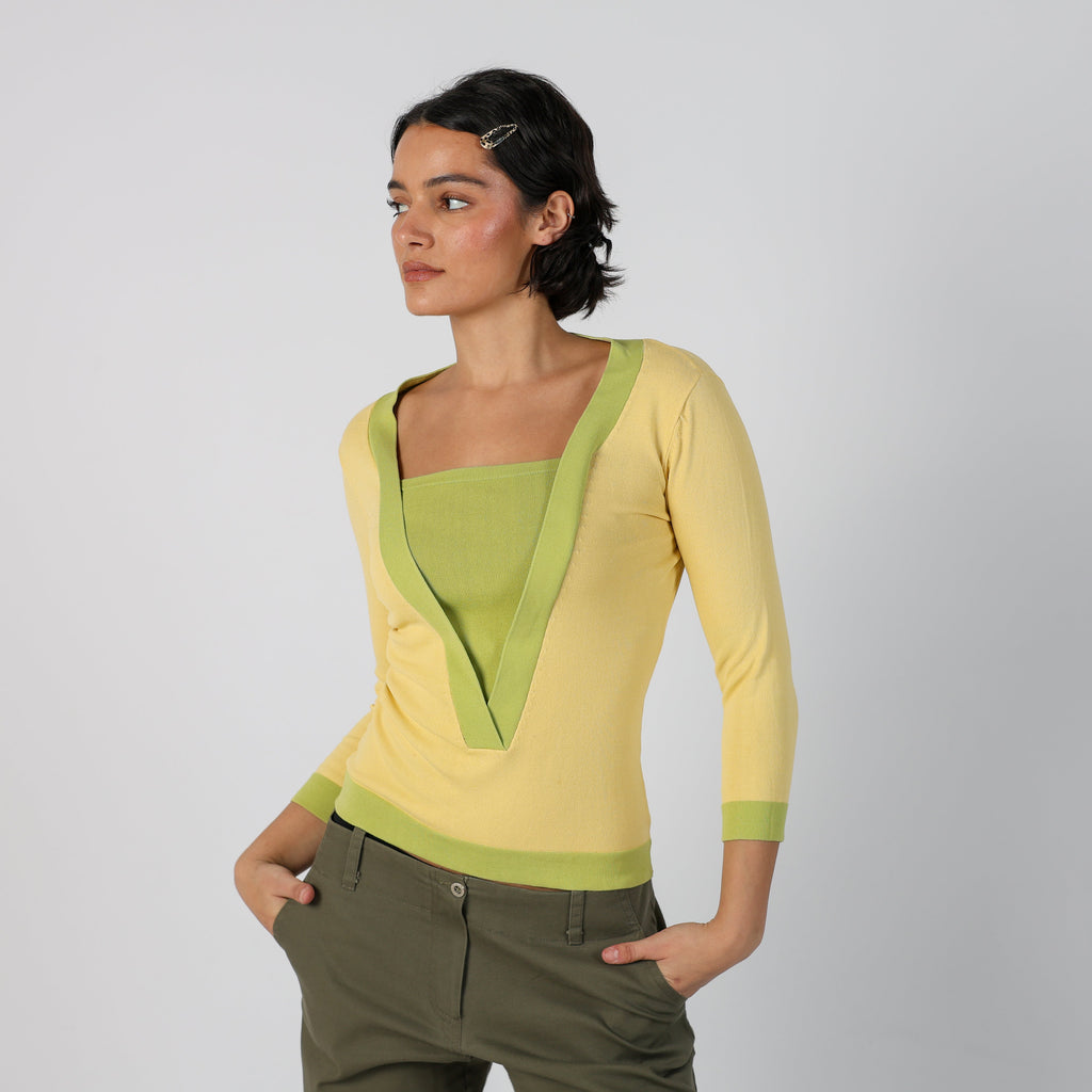 Yellow Y2K Lady Mei Long Sleeve Top (S)