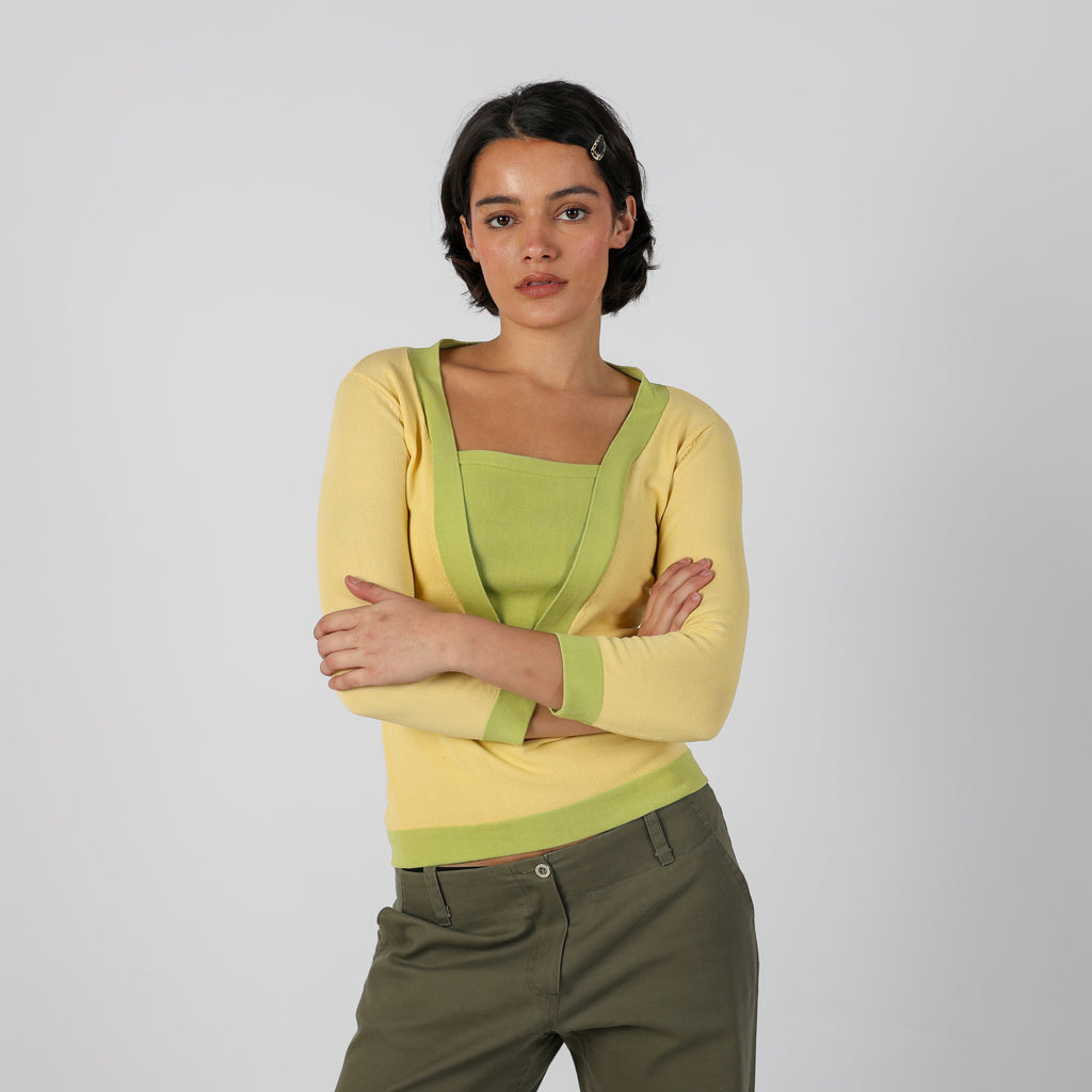 Yellow Y2K Lady Mei Long Sleeve Top (S)
