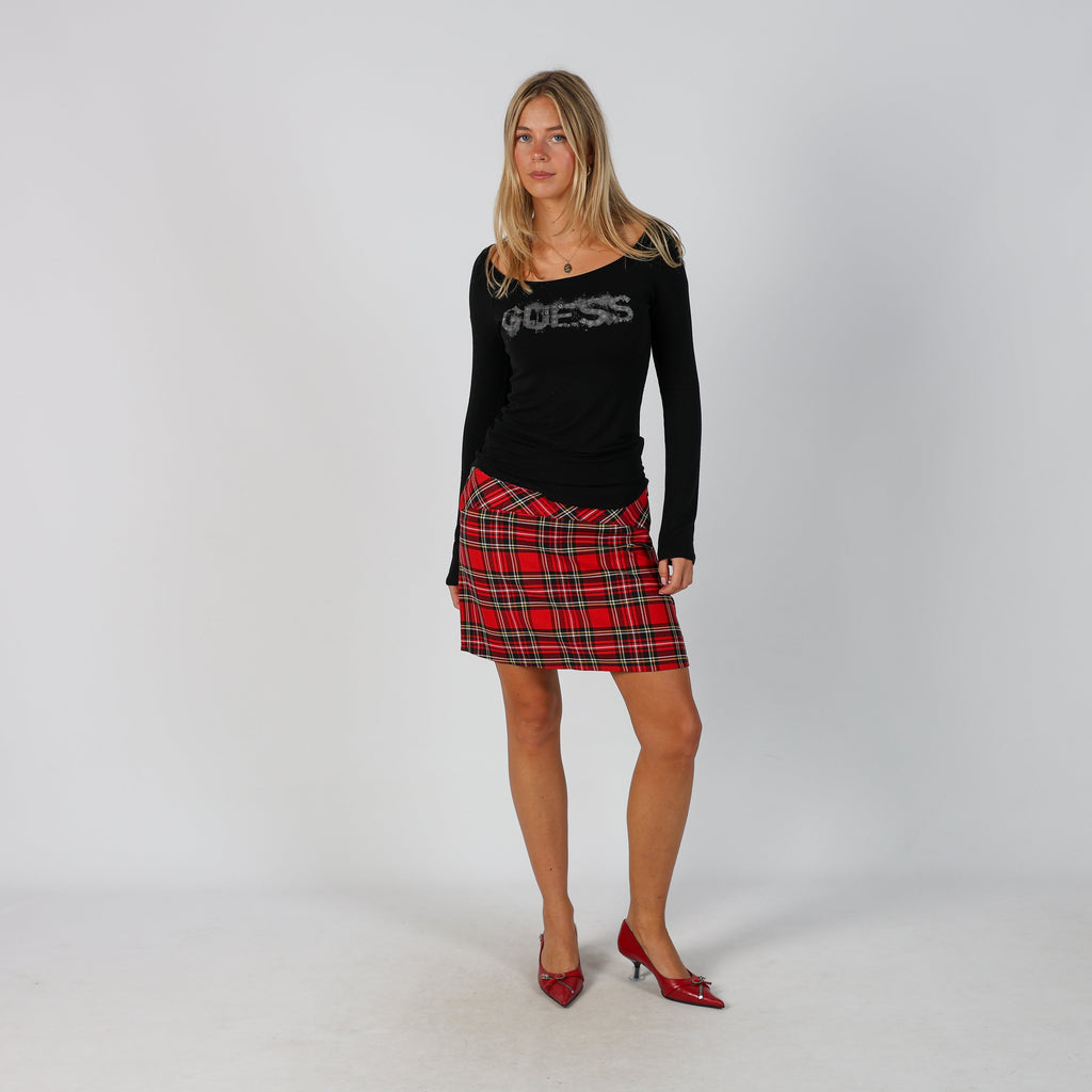 Red Y2K Woven Mini Skirt (L)