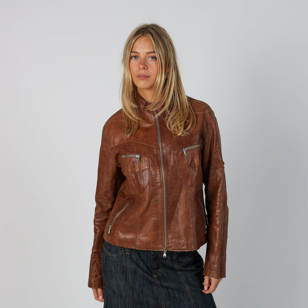 Brown Y2K Made in Italy Leather Jacket (L)