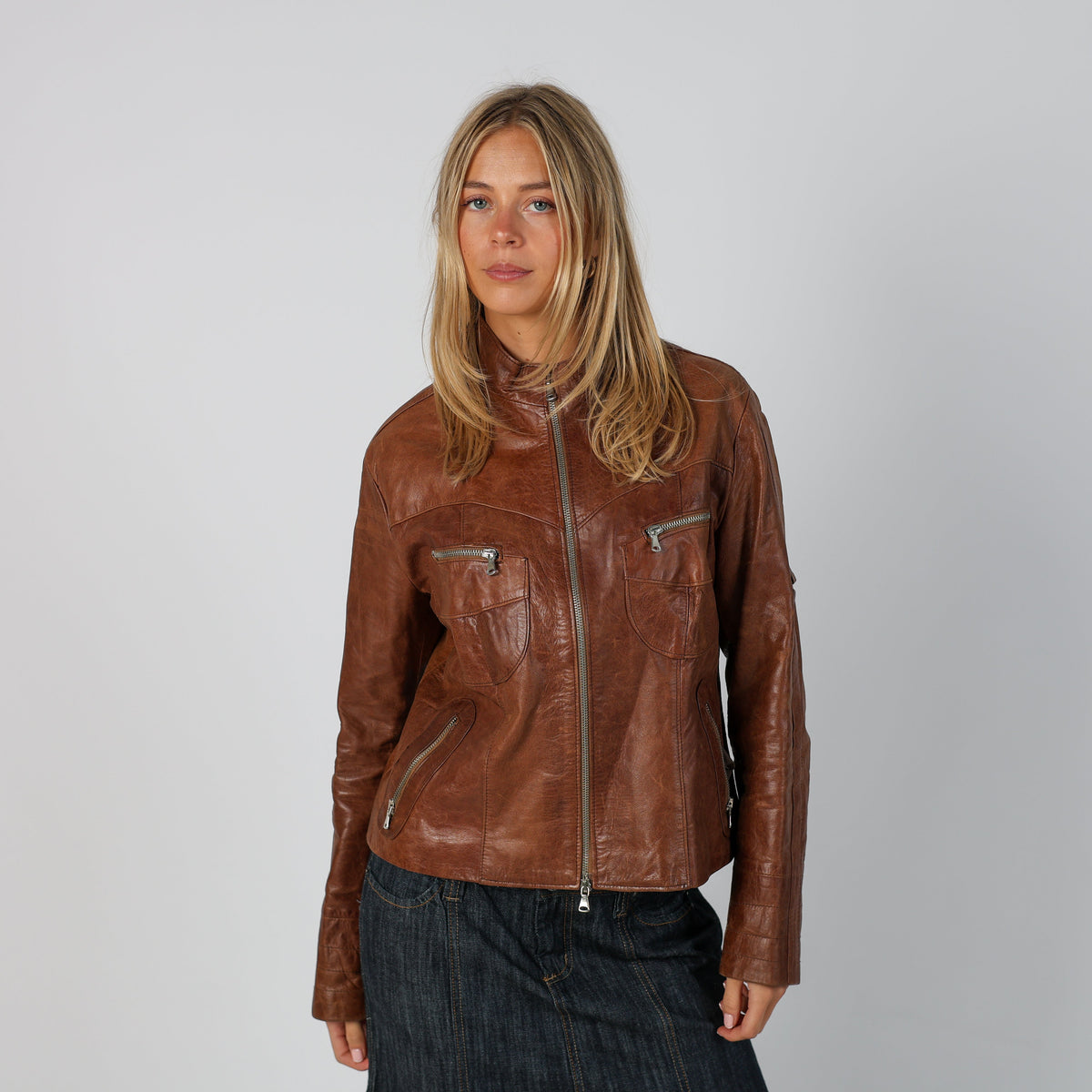 Brown Y2K Made in Italy Leather Jacket (L)