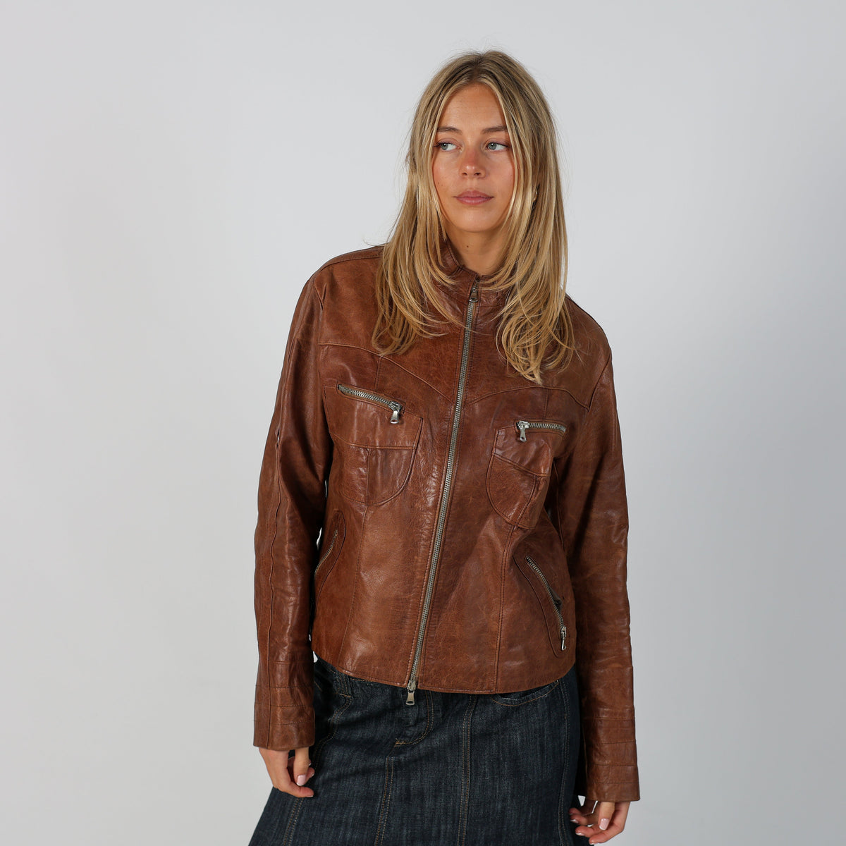 Brown Y2K Made in Italy Leather Jacket (L)