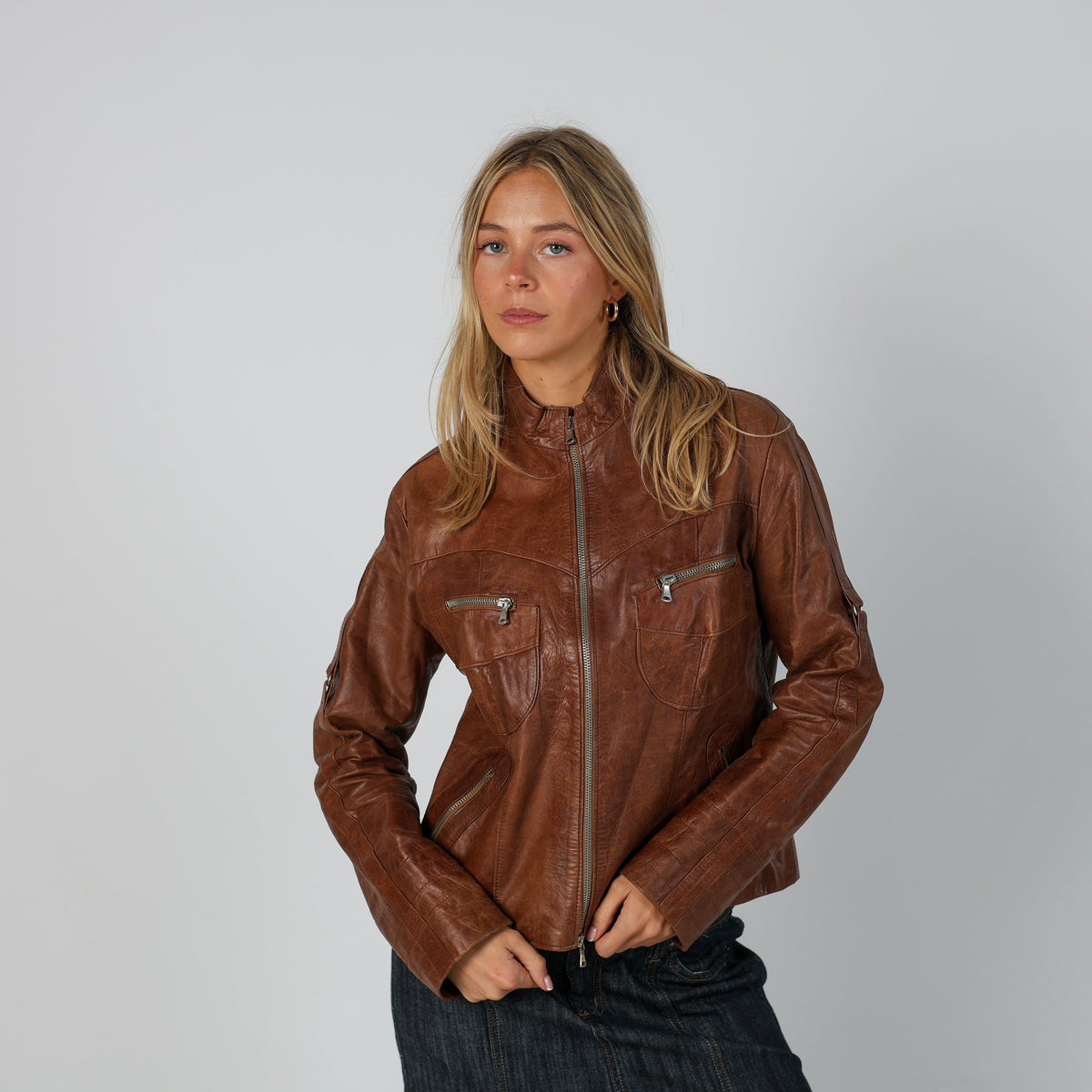 Brown Y2K Made in Italy Leather Jacket (L)