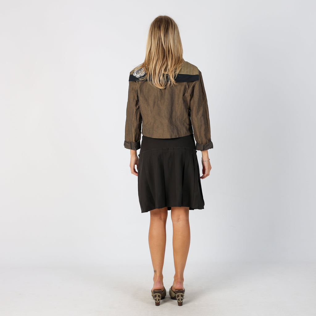 Black Y2K Made in Italy Woven Mini Skirt (M)