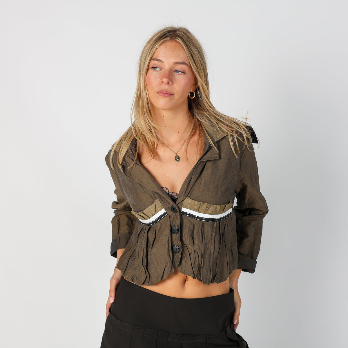 Khaki Green Y2K Woven Top (M)