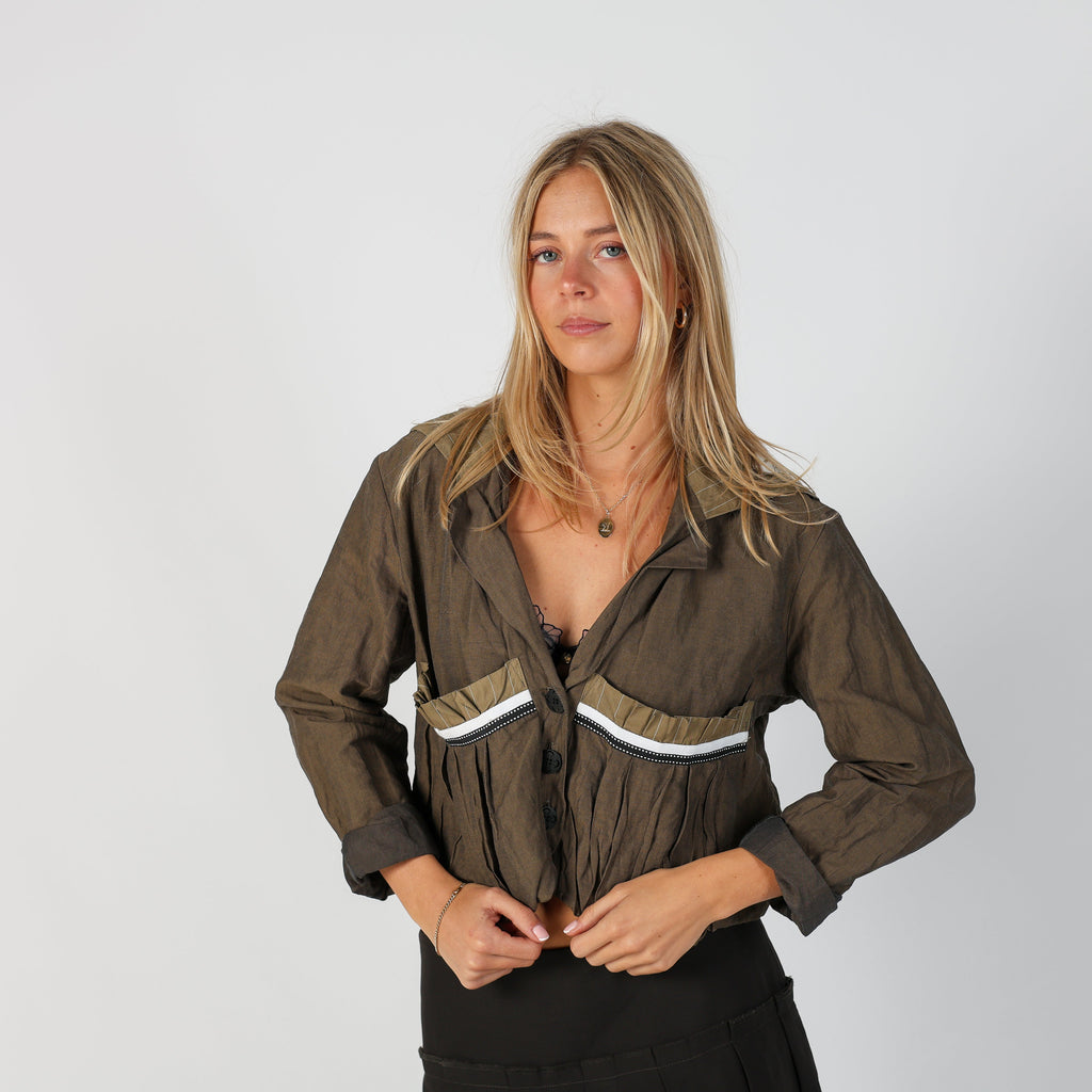 Khaki Green Y2K Woven Top (M)